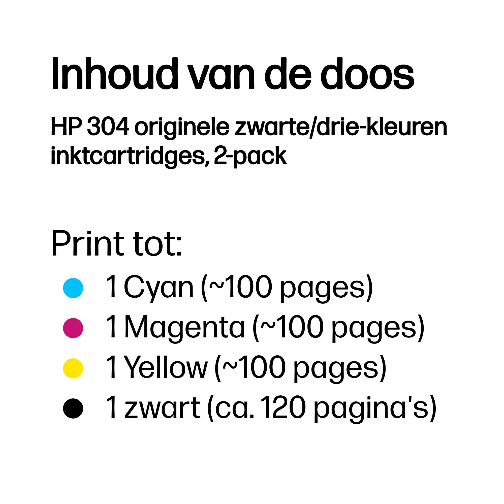 HP 304 originele zwarte/drie-kleuren inktcartridges, 2-pack - Afbeelding 4