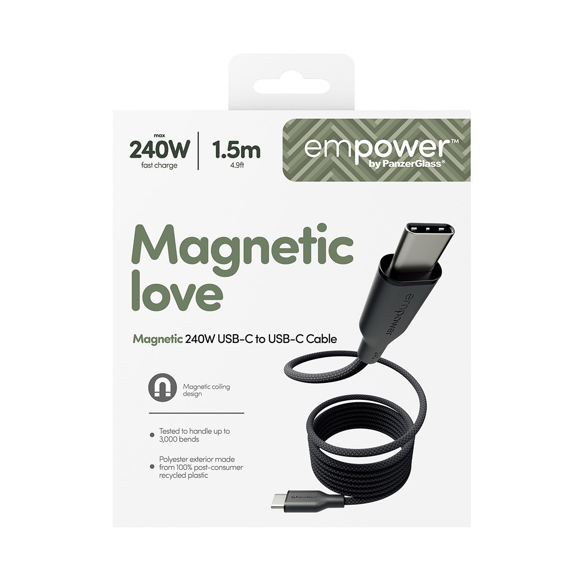 PanzerGlass empower™ by ® Magnetic 240W USB-C to USB-C Cable | USB 2.0 | 1.5M | Space Black USB-kabel 1,5 m Transparant - Afbeelding 4