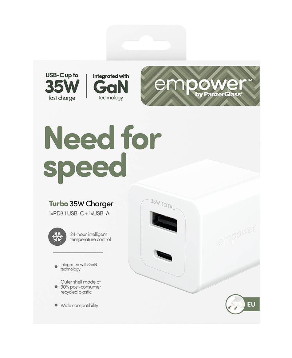 PanzerGlass empower™ by ® Turbo 35W Charger incl. USB-C + USB-A | EU Plug | Silver White Smartphone Wit AC Snel opladen Binnen - Afbeelding 4