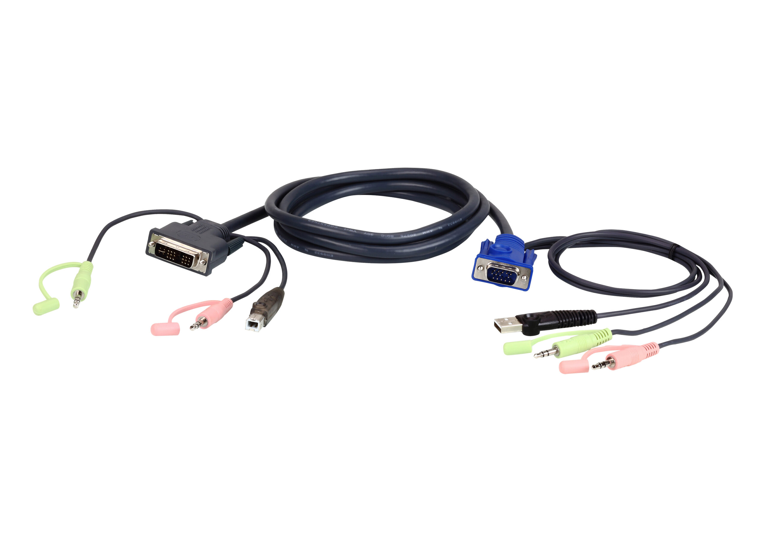 ATEN 2L-7DX2U video kabel adapter 1,8 m VGA (D-Sub) + 3.5mm + USB Type-A DVI-I + 3.5mm + USB Type-B Zwart, Groen, Roze - Afbeelding 2