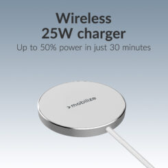 Mobilize Magnetic Wireless Charger Magsafe Compatible 25W Qi2.2 White Aluminium