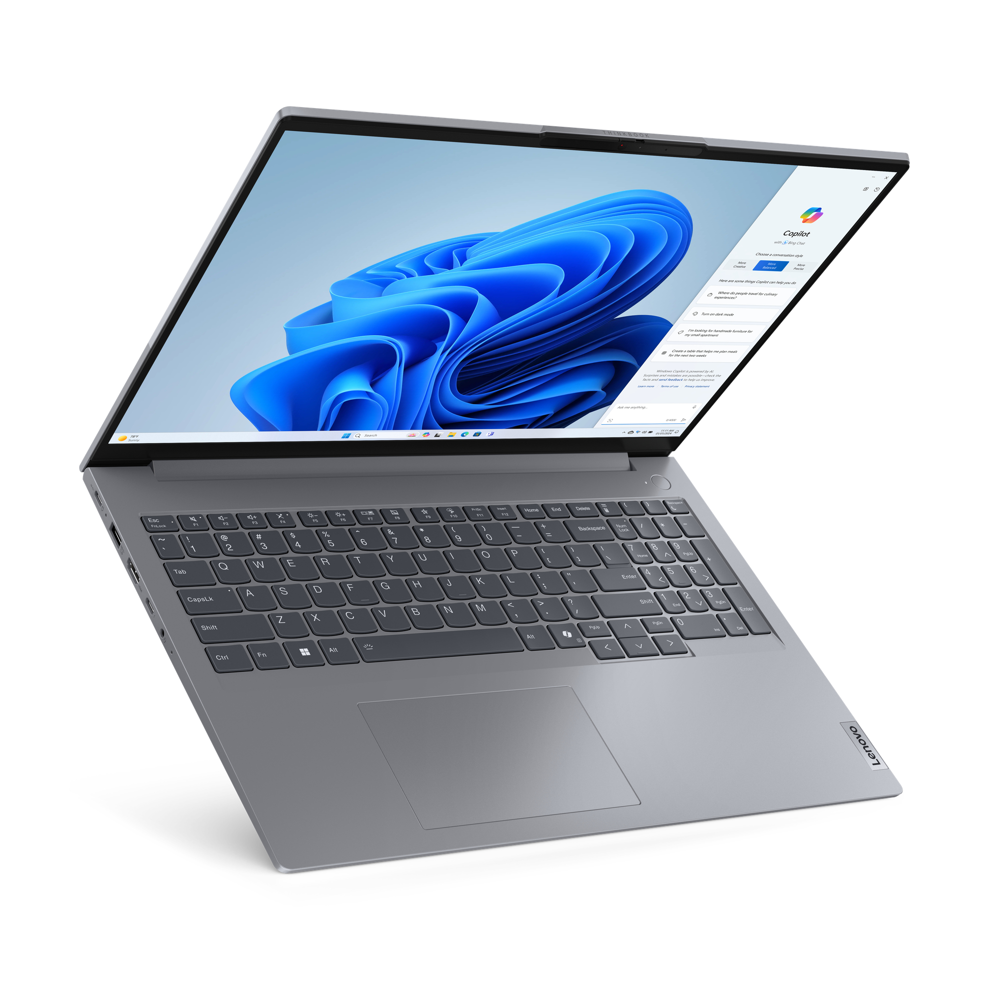 Lenovo ThinkBook 16 G7 ARP AMD Ryzen™ 5 7535HS Laptop 40,6 cm (16") WUXGA 16 GB DDR5-SDRAM 512 GB SSD Wi-Fi 6E (802.11ax) Windows 11 Pro Engels Grijs - Afbeelding 9