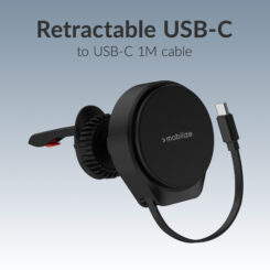 Mobilize MagSafe Compatible Car Holder/Charger 25W Qi2.2 with Retractable USB-C Cable Black - Afbeelding 2