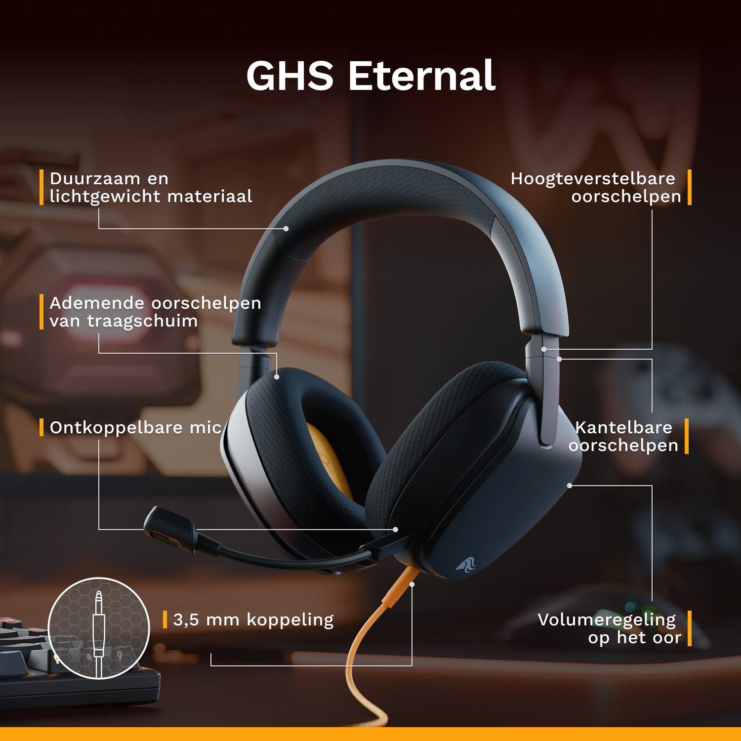 Glorious Gaming Glorious GHS Eternal - Stereo gaming headset voor pc, PS5, PS4, Xbox, Switch - Custom-tuned gekantelde drivers, verstelbare kristalheldere afneembare mic, 3,5 mm - Duurzaam dag/nacht comfort - Zwart - Afbeelding 28