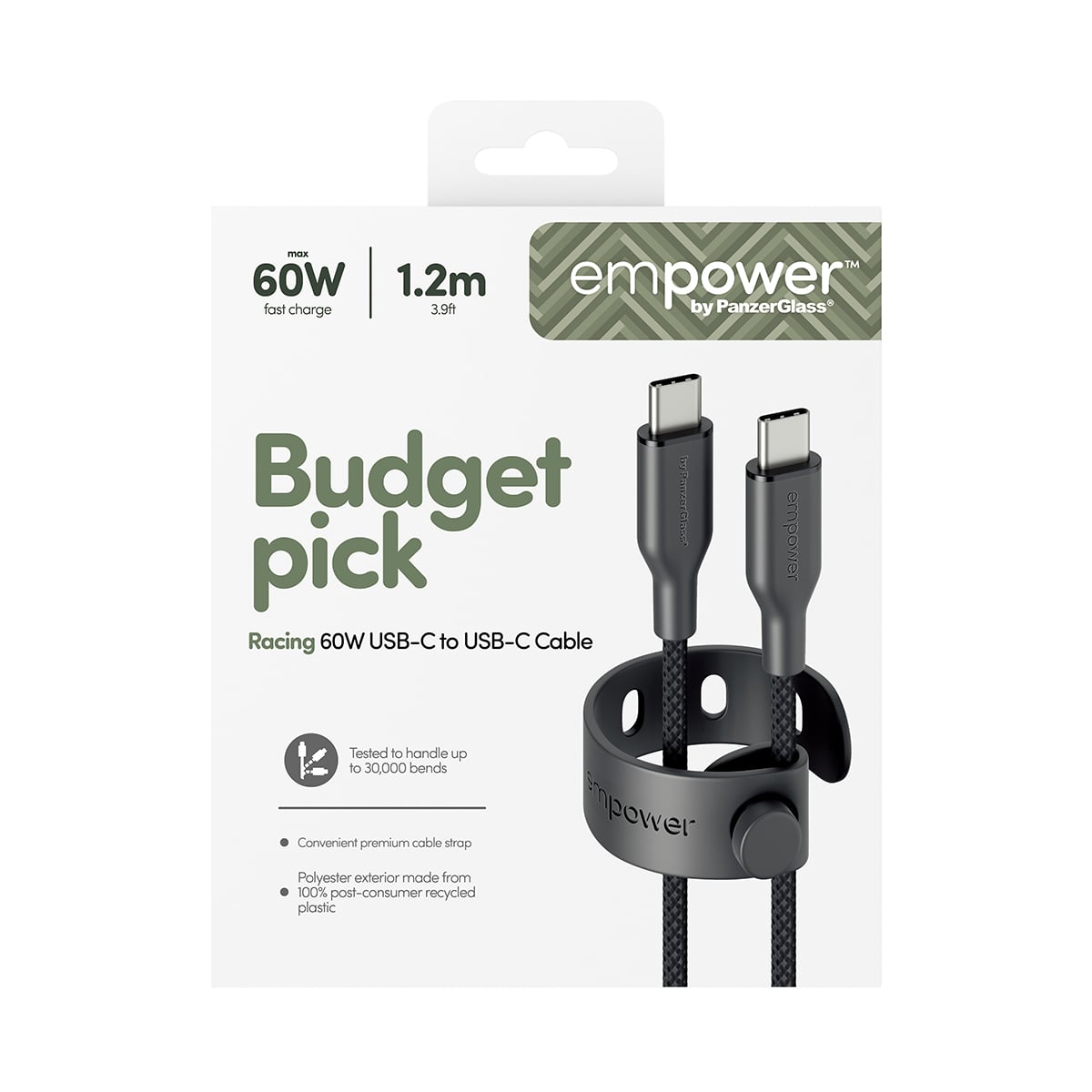 PanzerGlass empower™ by ® Racing 60W USB-C to USB-C Cable | USB 2.0 | 1.2M | Space Black USB-kabel Zwart - Afbeelding 4