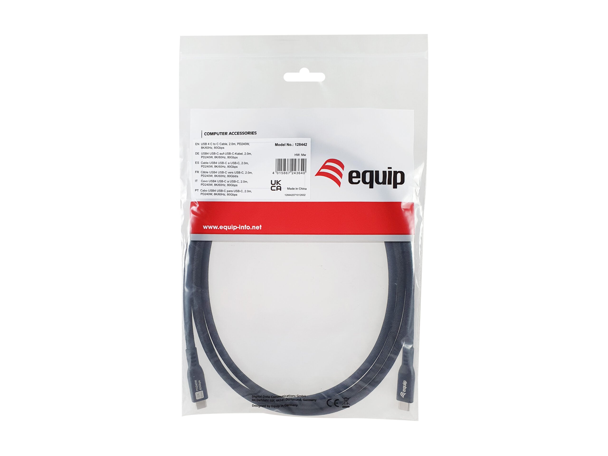 Equip 128442 USB-kabel USB4 Gen 4x2 2 m USB C 80 Gbit/s 240 W Zwart - Afbeelding 5