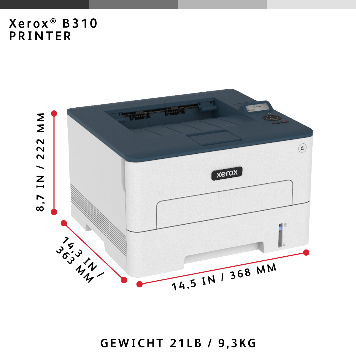 Xerox B310 A4 40 ppm draadloze dubbelzijdige printer PS3 PCL5e/6 2 laden totaal 350 vel - Afbeelding 14