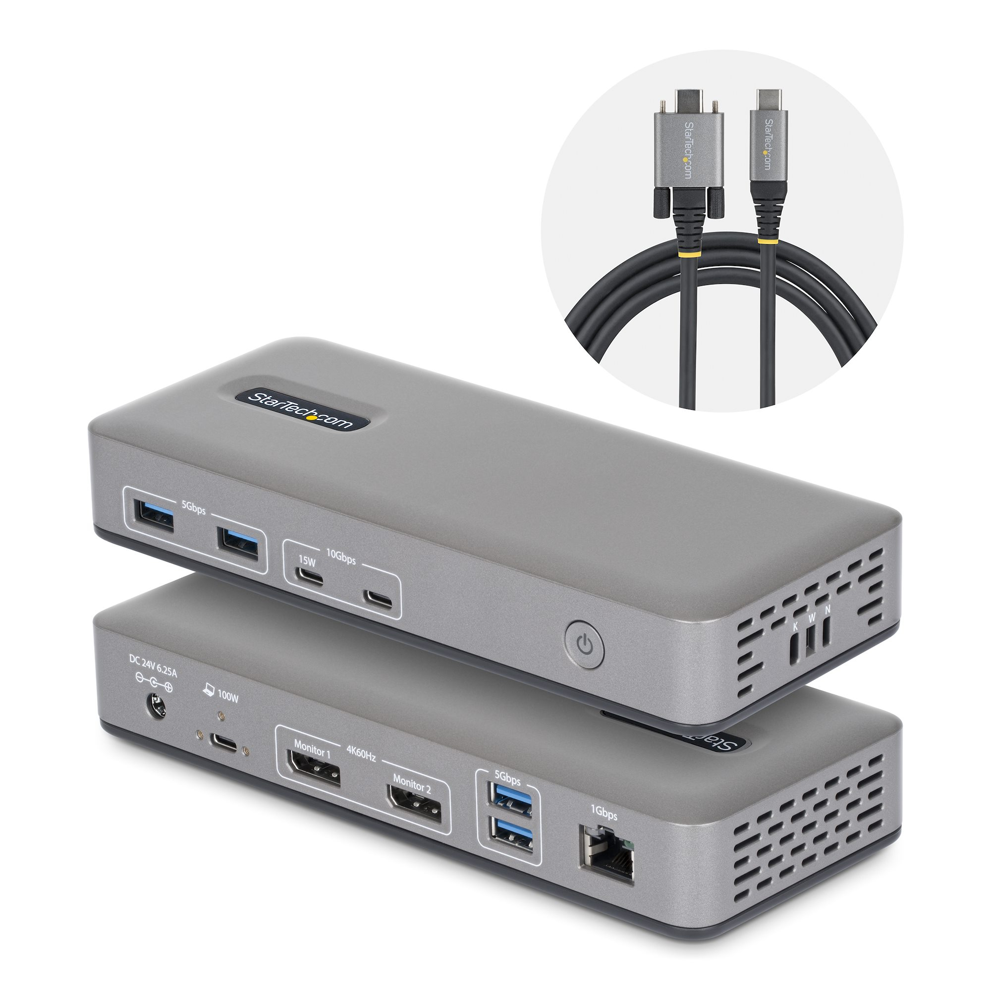 StarTech.com Dual-Monitor USB-C Docking Station, DisplayPort MST Dock, 4K 60Hz, 100W Laptop Charging, 1GbE, Driverless, Multi-Monitor Dock voor Windows - Afbeelding 2