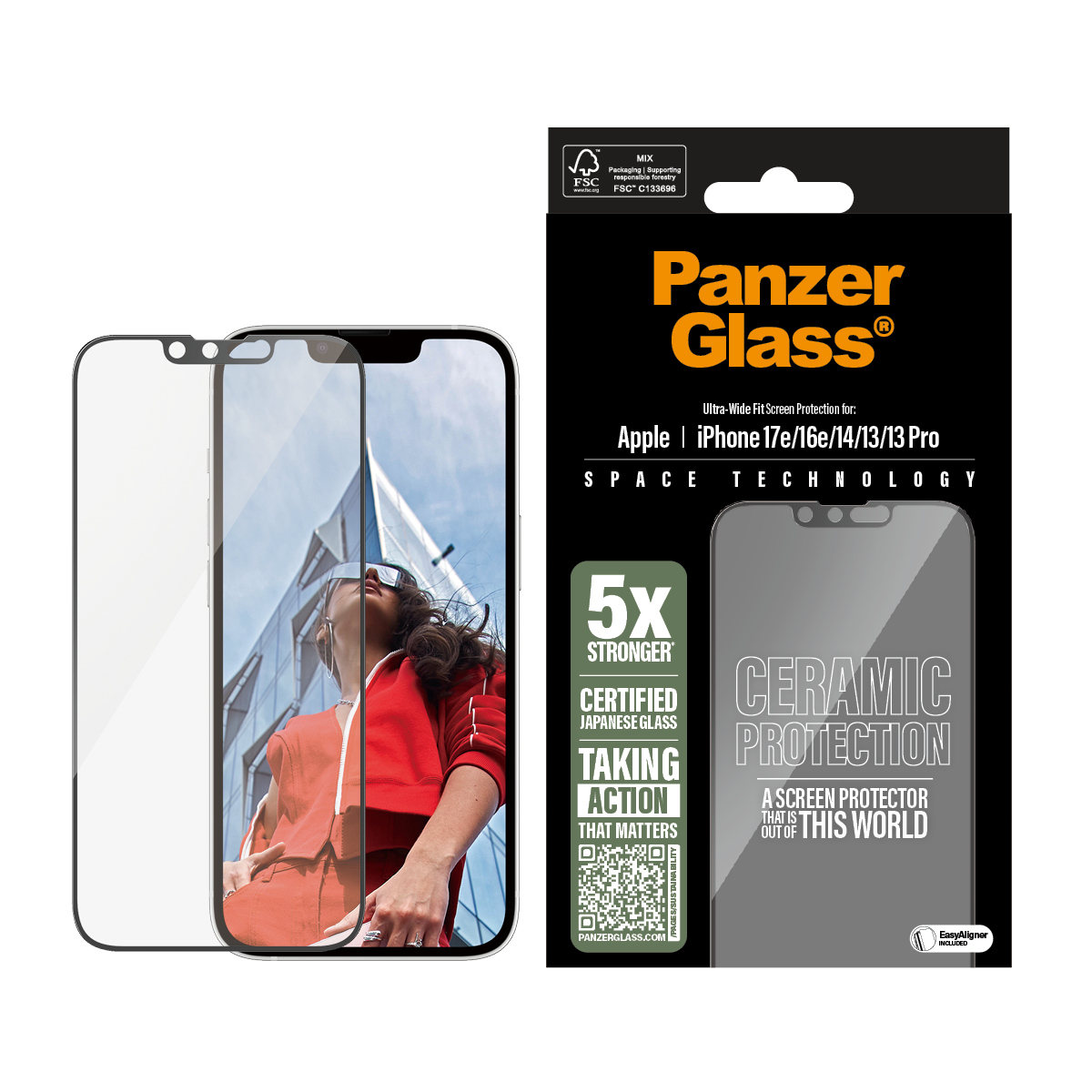 PanzerGlass ® Ceramic Screen Protector iPhone 17e | 16e | iPhone 14 | 13 Pro | 13 | Ultra-Wide Fit w. EasyAligner Doorzichtige schermbeschermer Apple 1 stuk(s) - Afbeelding 3