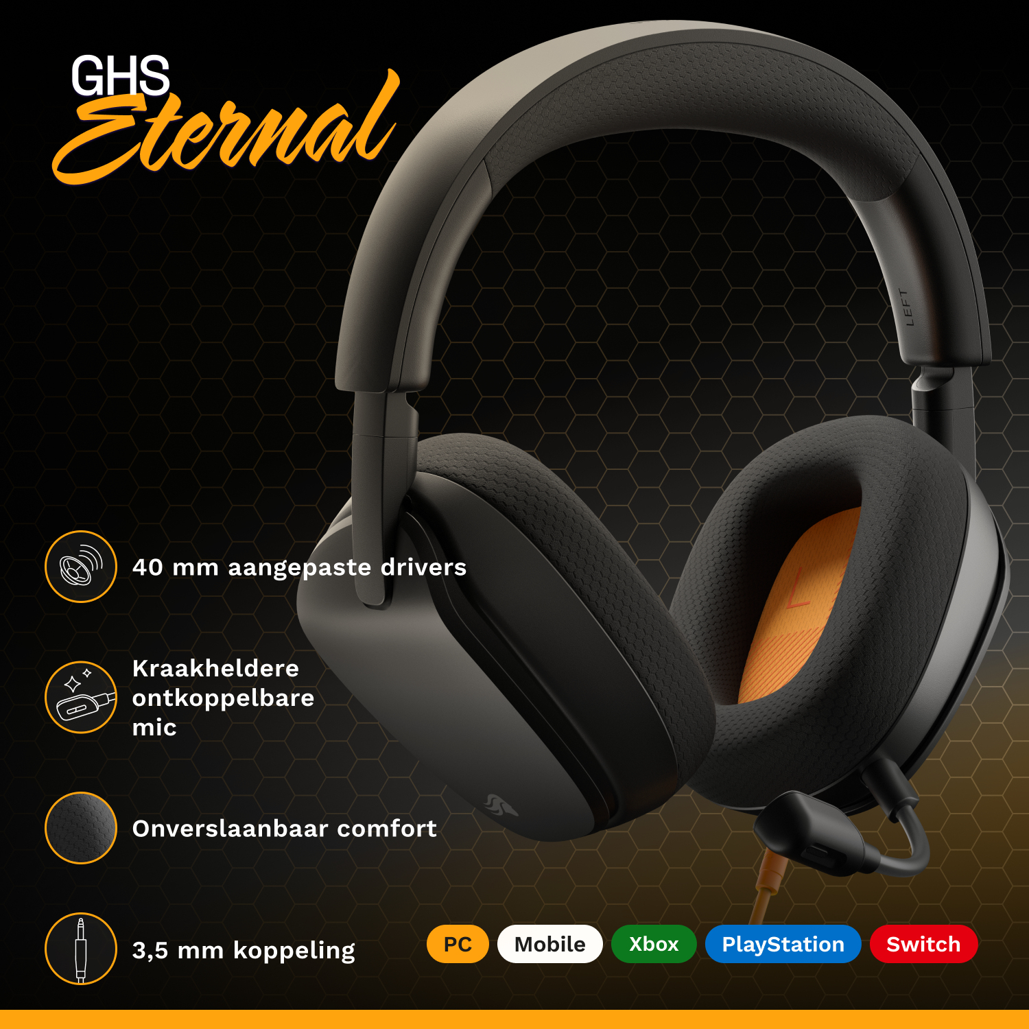 Glorious Gaming Glorious GHS Eternal - Stereo gaming headset voor pc, PS5, PS4, Xbox, Switch - Custom-tuned gekantelde drivers, verstelbare kristalheldere afneembare mic, 3,5 mm - Duurzaam dag/nacht comfort - Zwart - Afbeelding 21