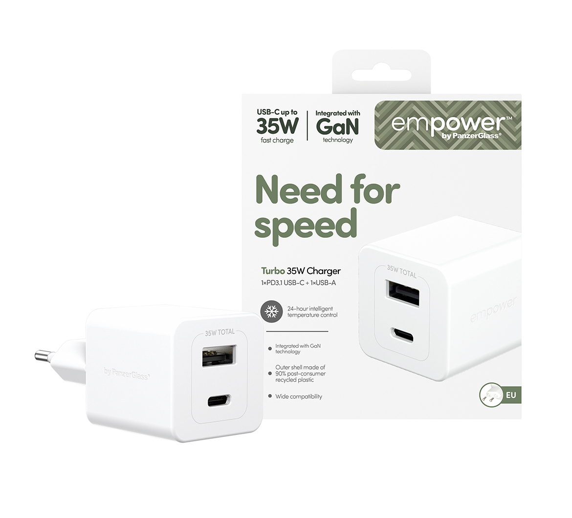 PanzerGlass empower™ by ® Turbo 35W Charger incl. USB-C + USB-A | EU Plug | Silver White Smartphone Wit AC Snel opladen Binnen - Afbeelding 3
