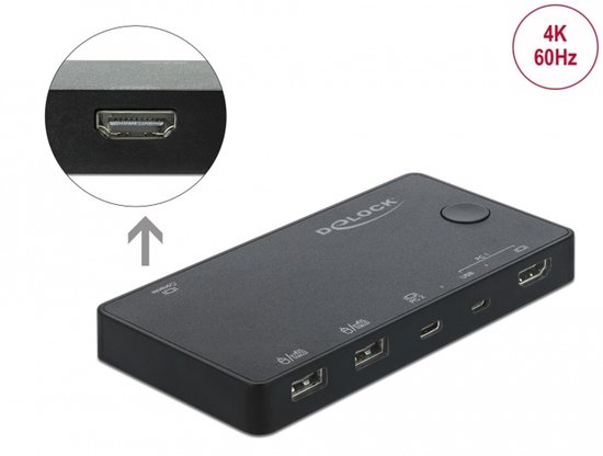 DELOCK Switch KVM HDMI / USB-C 4k 60Hz USB2.0