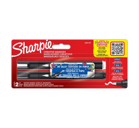 Sharpie 2201181 markeerstift 2 stuk(s) Kogelpunt Zwart, Wit