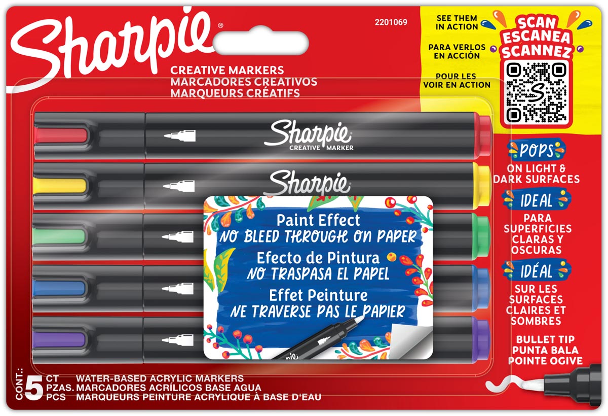 Sharpie 2201069 markeerstift 5 stuk(s) Kogelpunt Blauw, Groen, Rood, Violet, Geel