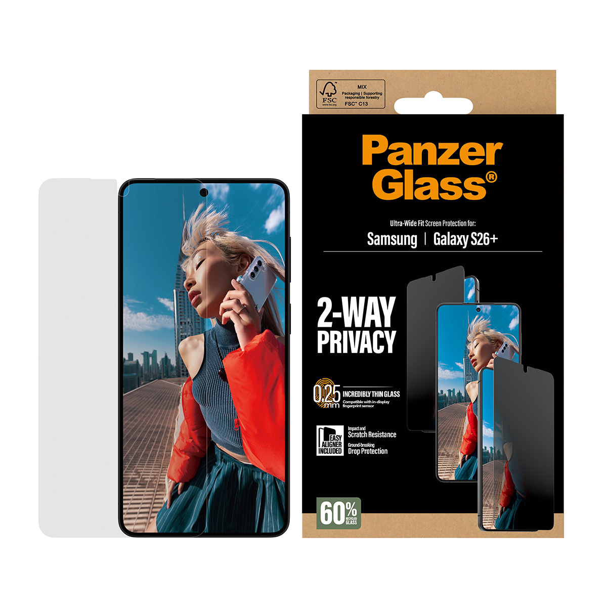 PanzerGlass ® 2-Way Privacy Screen Protector Samsung Galaxy S26+ | Ultra-Wide Fit w. EasyAligner Doorzichtige schermbeschermer 1 stuk(s) - Afbeelding 3