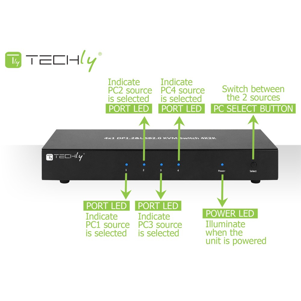 Techly IDATA DP-KVM4 KVM-switch Rack-montage Zwart - Afbeelding 9