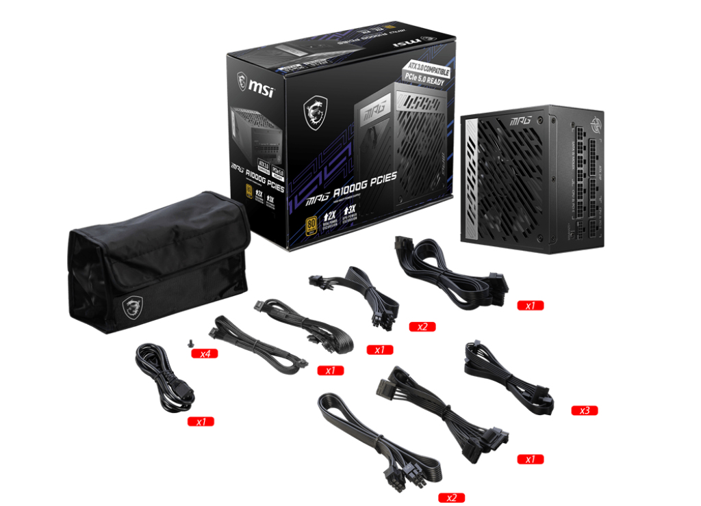 MSI MPG A1000G PCIE5 power supply unit 1000 W 20+4 pin ATX ATX Zwart - Afbeelding 6