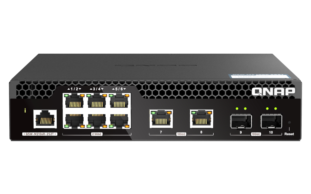 QNAP QSW-M2106R-2S2T netwerk-switch Managed L2 10G Ethernet (100/1000/10000) 1U Zwart - Afbeelding 2