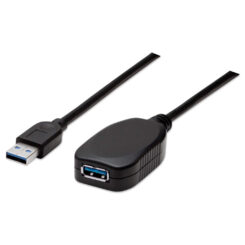 Manhattan USB-A naar USB-A verlengkabel, 5 m, mannelijk naar vrouwelijk, actief, 5 Gbps (USB 3.2 Gen1 / USB 3.0), ingebouwde repeater, zwart, 3 jaar garantie, equivalent aan USB2AAEXT5M