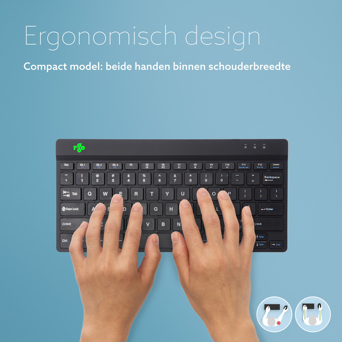 R-Go Tools Ergonomisch toetsenbord R-Go Compact Break, compact toetsenbord met pauzesoftware, QWERTY (US), Bluetooth, zwart - Afbeelding 7