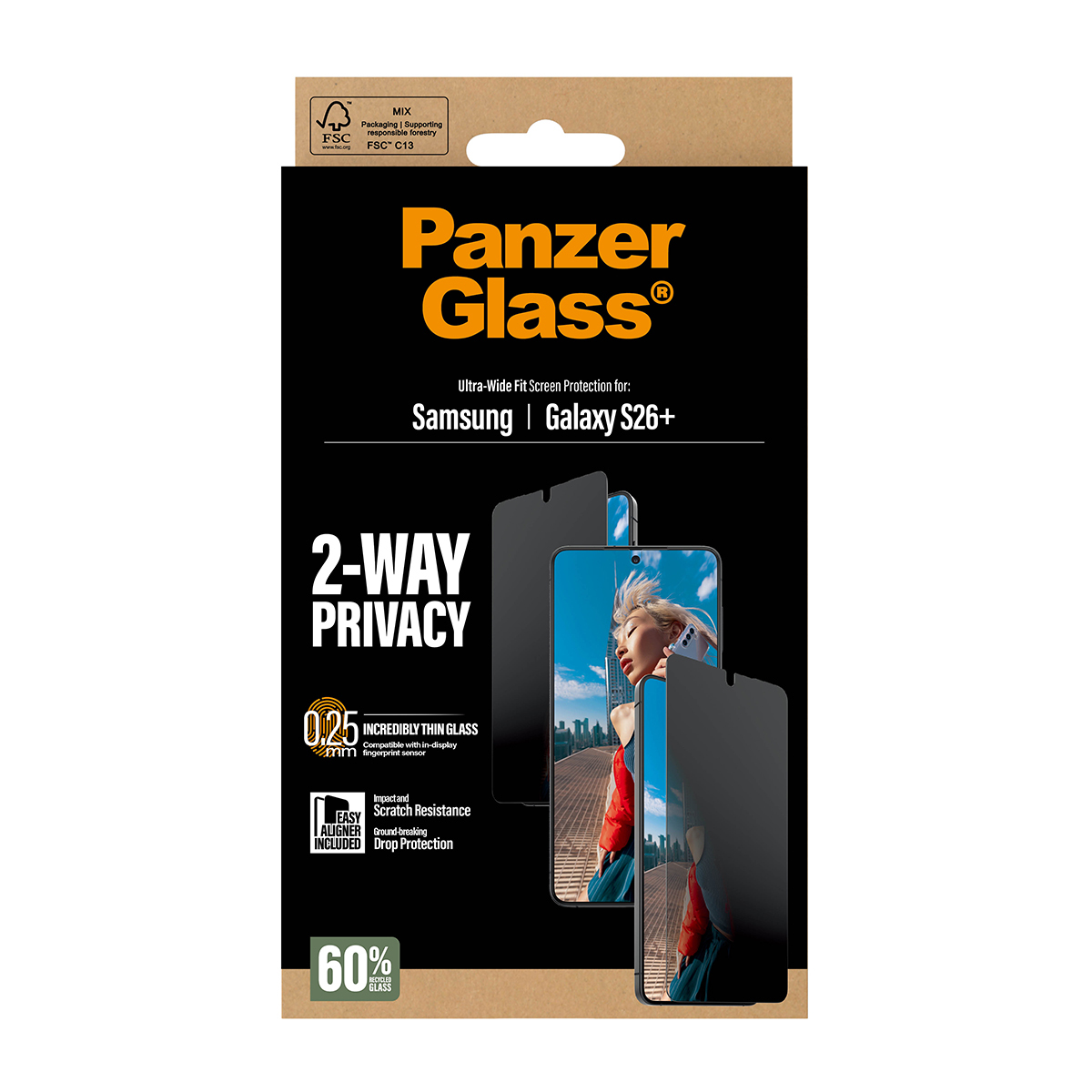 PanzerGlass ® 2-Way Privacy Screen Protector Samsung Galaxy S26+ | Ultra-Wide Fit w. EasyAligner Doorzichtige schermbeschermer 1 stuk(s) - Afbeelding 4