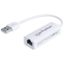 Manhattan USB-A Fast Ethernet adapter, 10/100 Mbps, 480 Mbps (USB 2.0), RJ45, wit, 3 jaar garantie