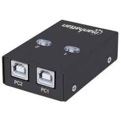Manhattan USB-A automatische sharing switch, 2× USB-B, 480 Mbps (USB 2.0), dubbele bediening (auto-sensing of handmatig), USB-gevoed (geen externe voeding vereist), incl. 1× 1,5 m USB-A naar USB-B kabel