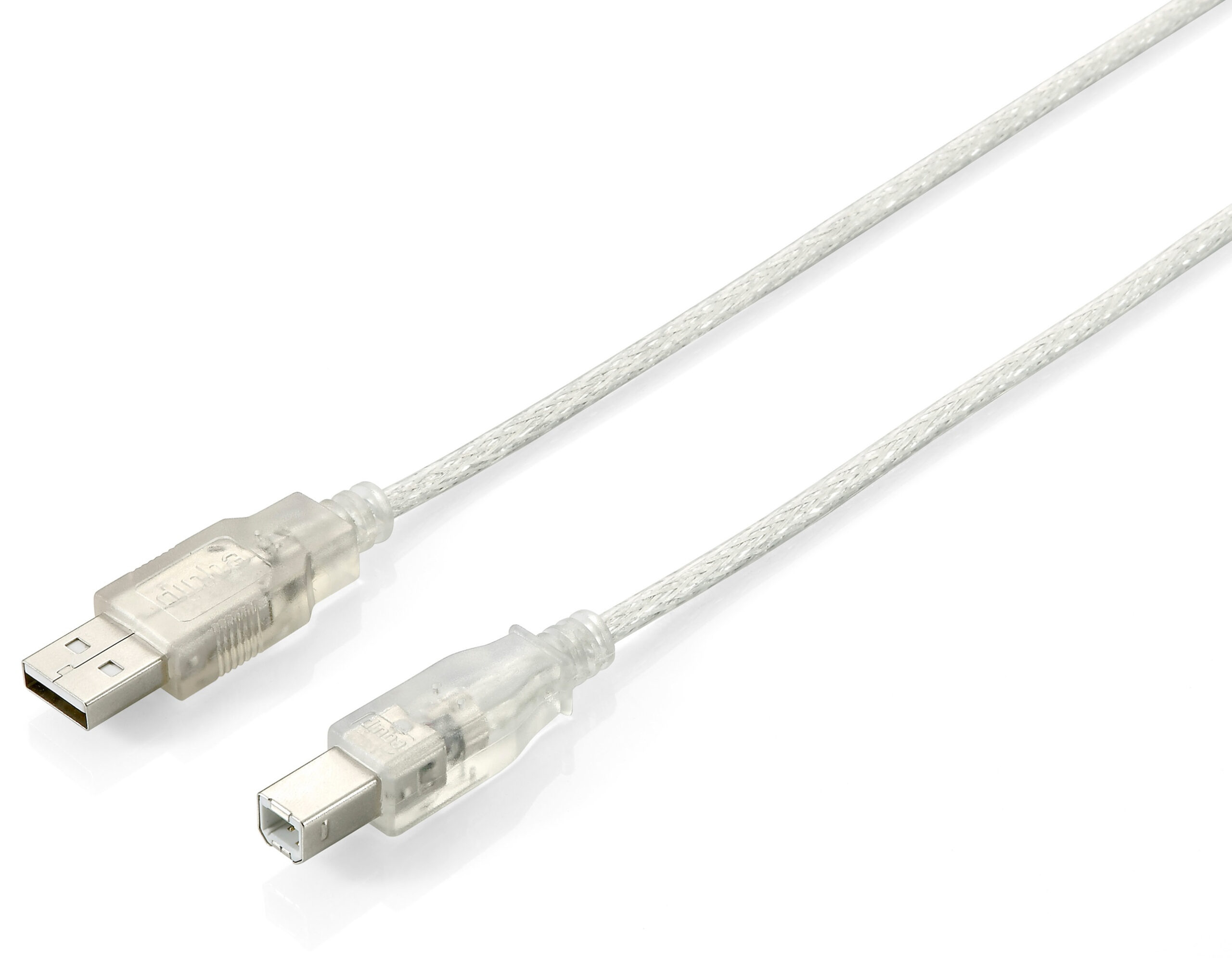 Equip 128653 USB 2.0 Type A naar Type B kabel, 1.0m, Transparant Zilver