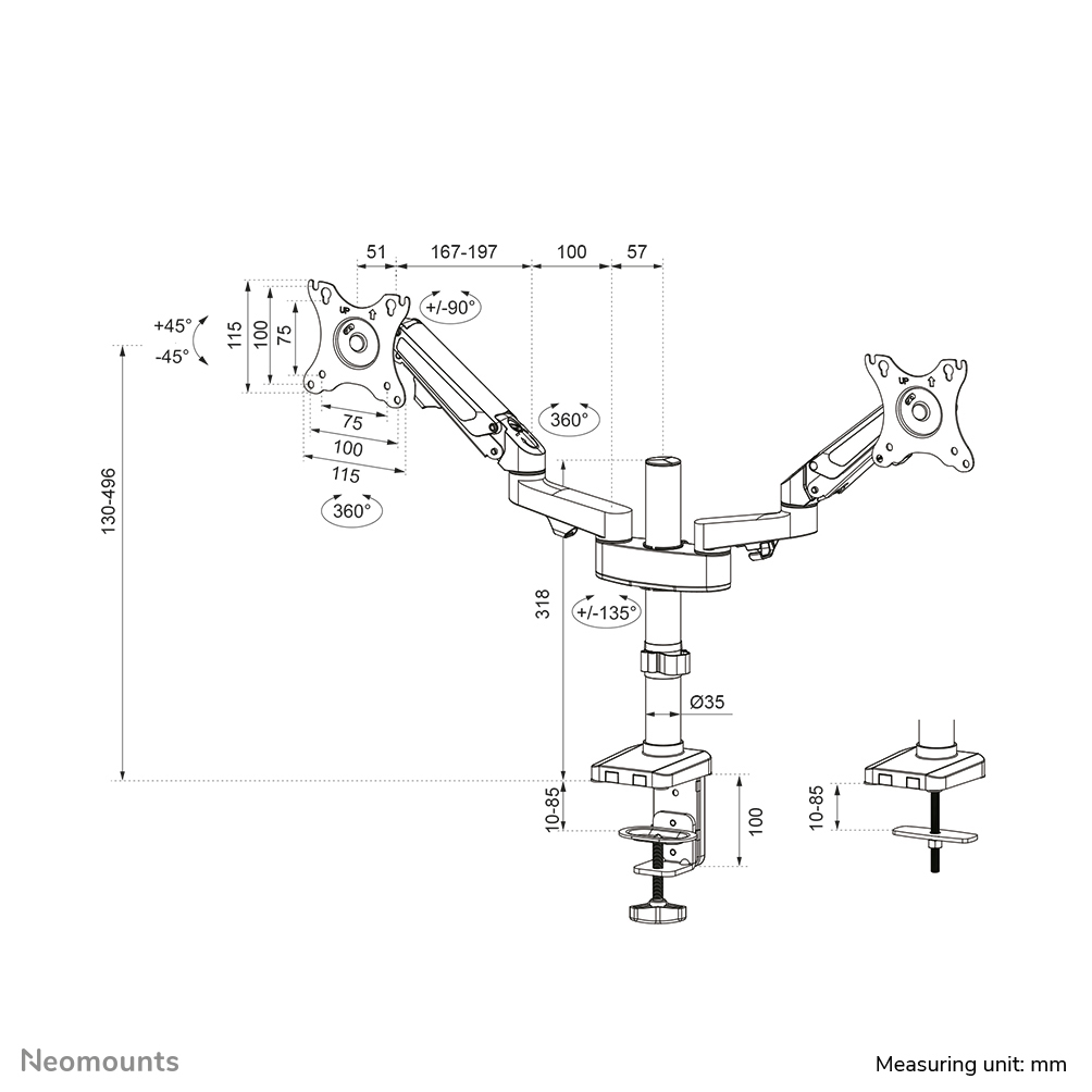 Neomounts DS70-750BL2 Monitorarm 17-27" - gasveer - Afbeelding 20