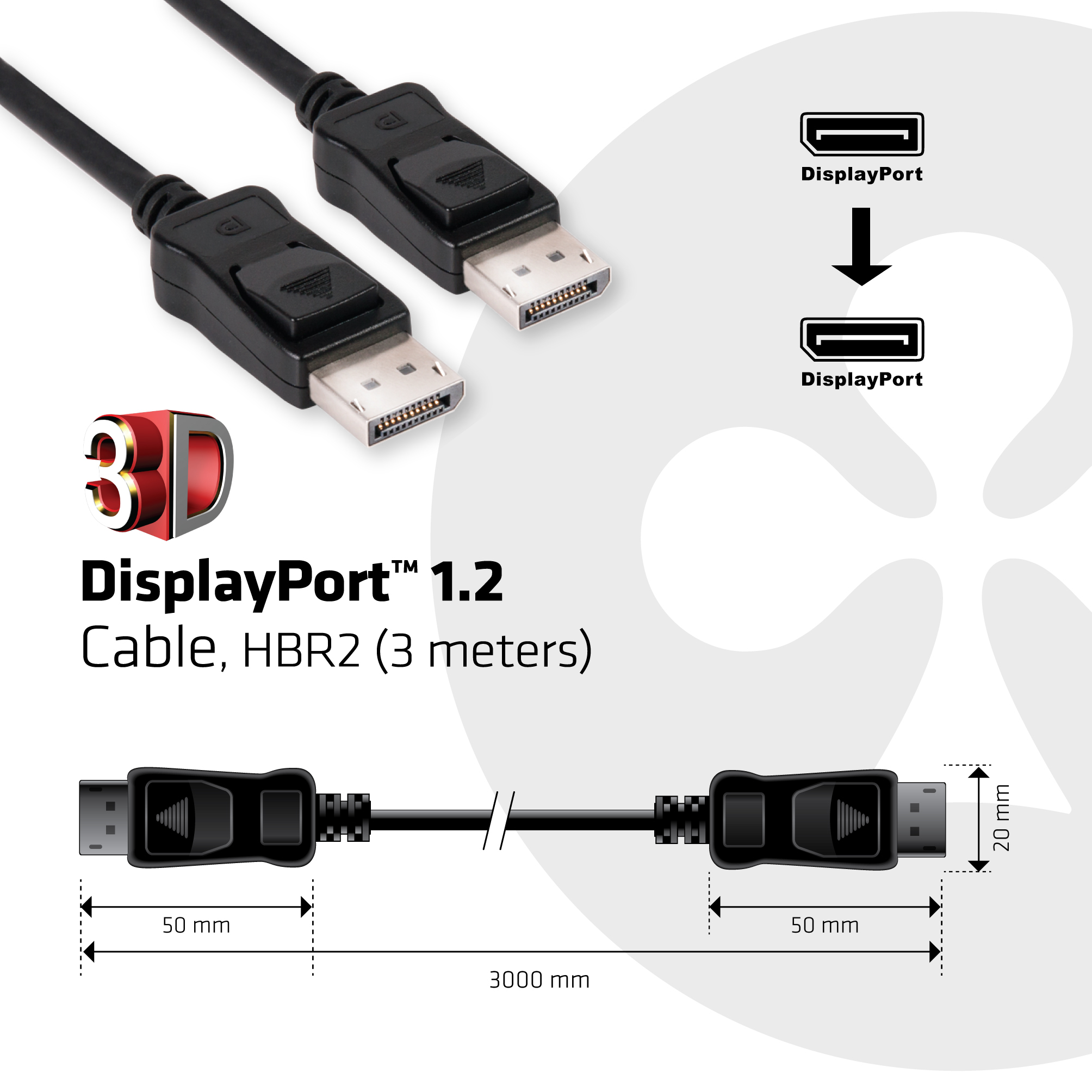 CLUB3D Displayport 1.2 Cable M/M 3Meter 4K60Hz 21.6Gbps - Afbeelding 6
