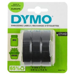 DYMO originele labeltape met reliëf | rollen van 9 mm x 3 m | Wit op zwart | Zelfklevend etiketten voor Lettertang | 3 stuks
