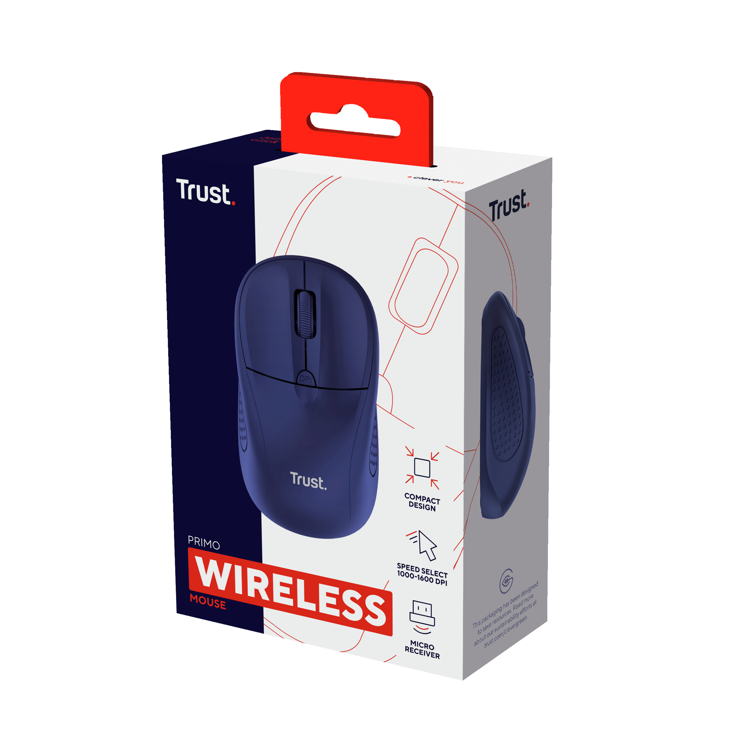 Trust Primo muis – draadloze muis – ambidextrous muis – RF draadloos – optische muis – Blauw - Afbeelding 6