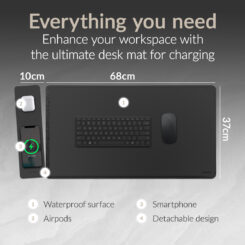 Mobilize PU Leather Desk Mat with Magnetic Wireless Charger 15W Black - Afbeelding 6