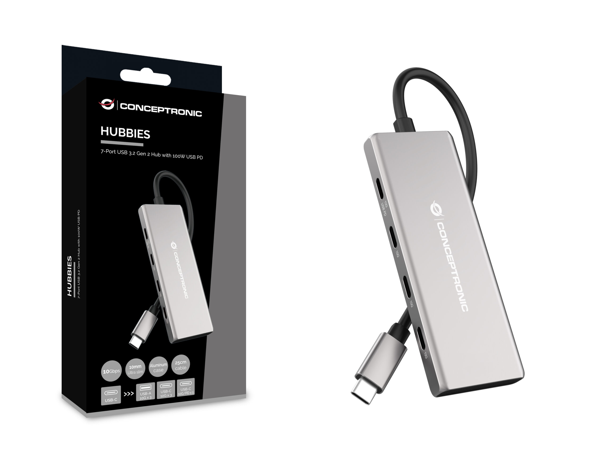 Conceptronic HUBBIES17G interface hub USB 3.2 Gen 2 (3.1 Gen 2) Type-C 10000 Mbit/s Grijs - Afbeelding 6