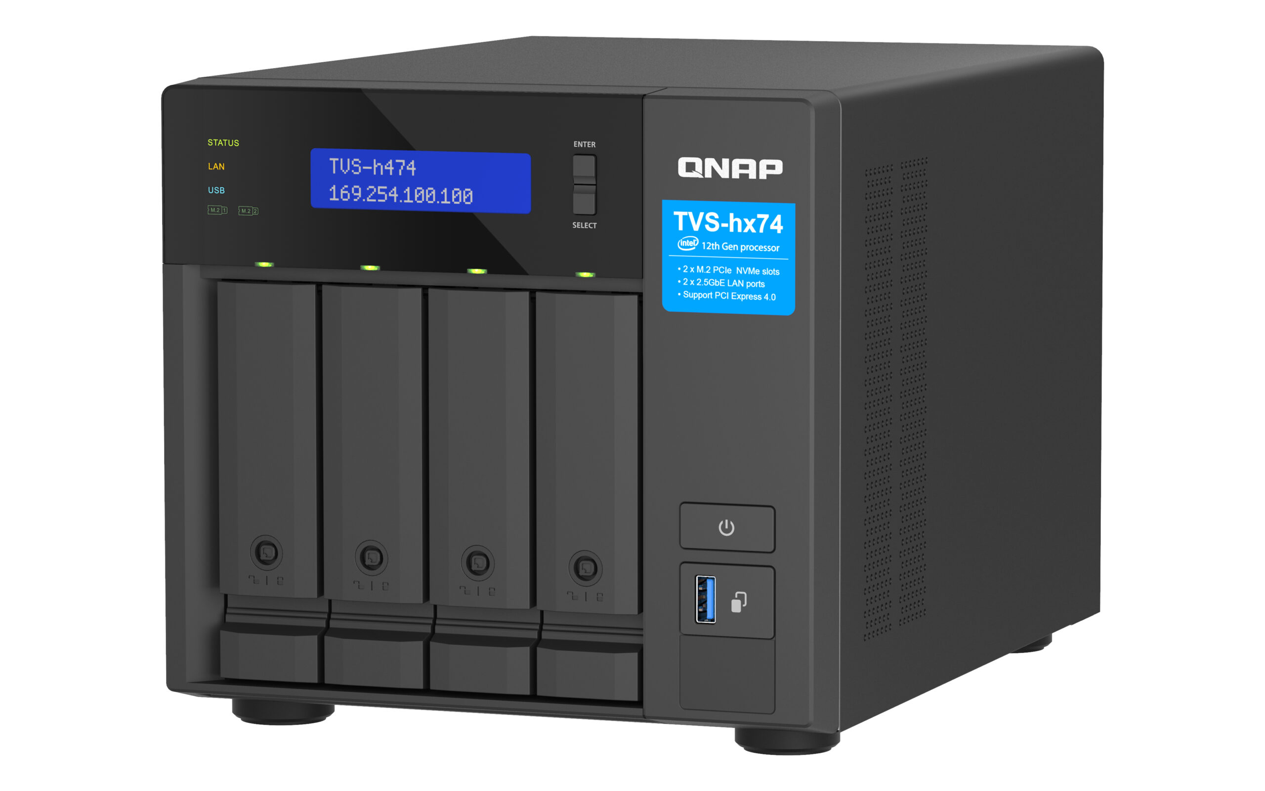 QNAP TVS-H474 NAS Tower Intel® Pentium® G7400 8 GB DDR4 0 TB QuTS hero Zwart - Afbeelding 6