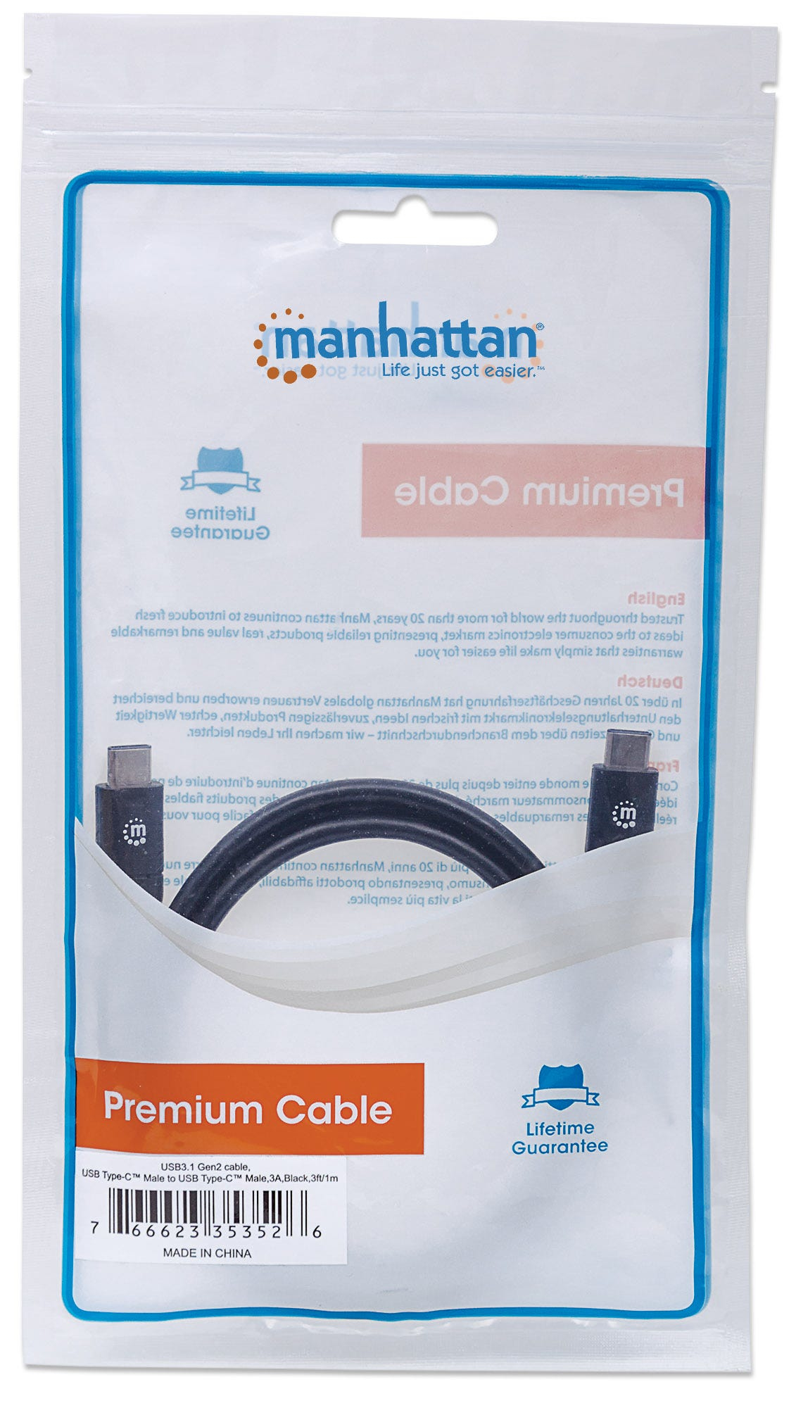 Manhattan 353526 USB-kabel USB 3.2 Gen 2 (3.1 Gen 2) 1 m USB C 10 Gbit/s Zwart - Afbeelding 6