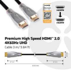 CLUB3D HDMI 2.0 Cable 3Meter UHD 4K/60Hz 18Gbps Certified Premium High Speed - Afbeelding 6