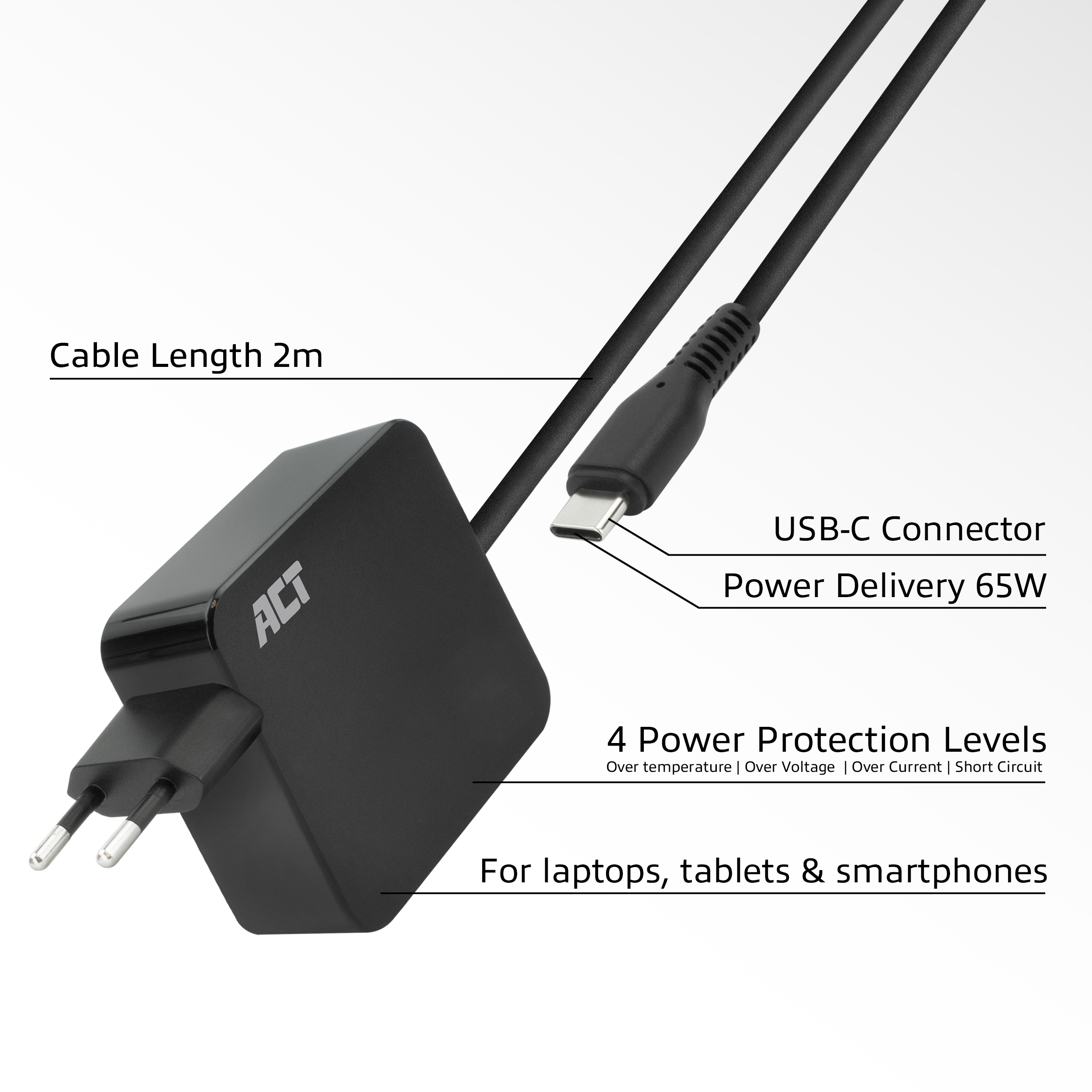 ACT USB-C laptoplader 65W met Power Delivery-profielen, 2 meter - Afbeelding 4