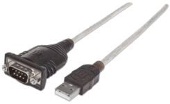 Manhattan USB-A naar seriële converterkabel, 45 cm, mannelijk naar mannelijk, RS232/COM/DB9, FTDI FT232RL-chip, Windows 11 compatibel (en oudere OS), zwart/zilver, 3 jaar garantie, equivalent aan ICUSB2321F