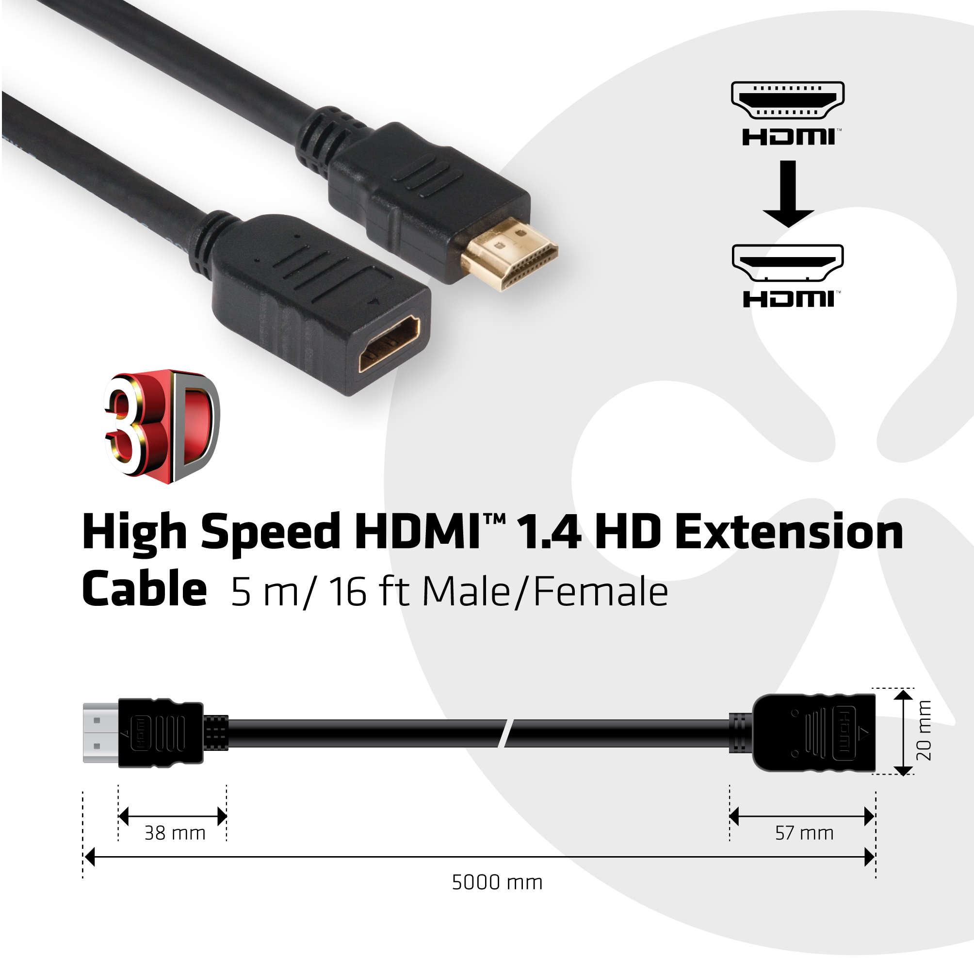 CLUB3D High Speed HDMI™ 1.4 HD Extension Kabel 5meter M/F - Afbeelding 4