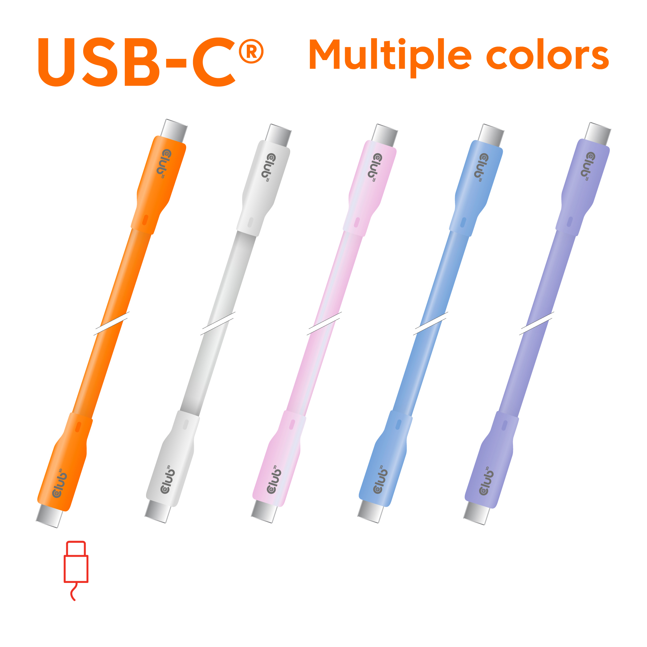 CLUB3D USB C oplaadkabel Oranje - Afbeelding 3