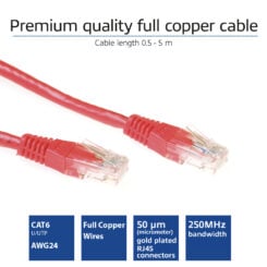 ACT Rode 10 meter U/UTP CAT6 patchkabel met RJ45 connectoren - Afbeelding 3