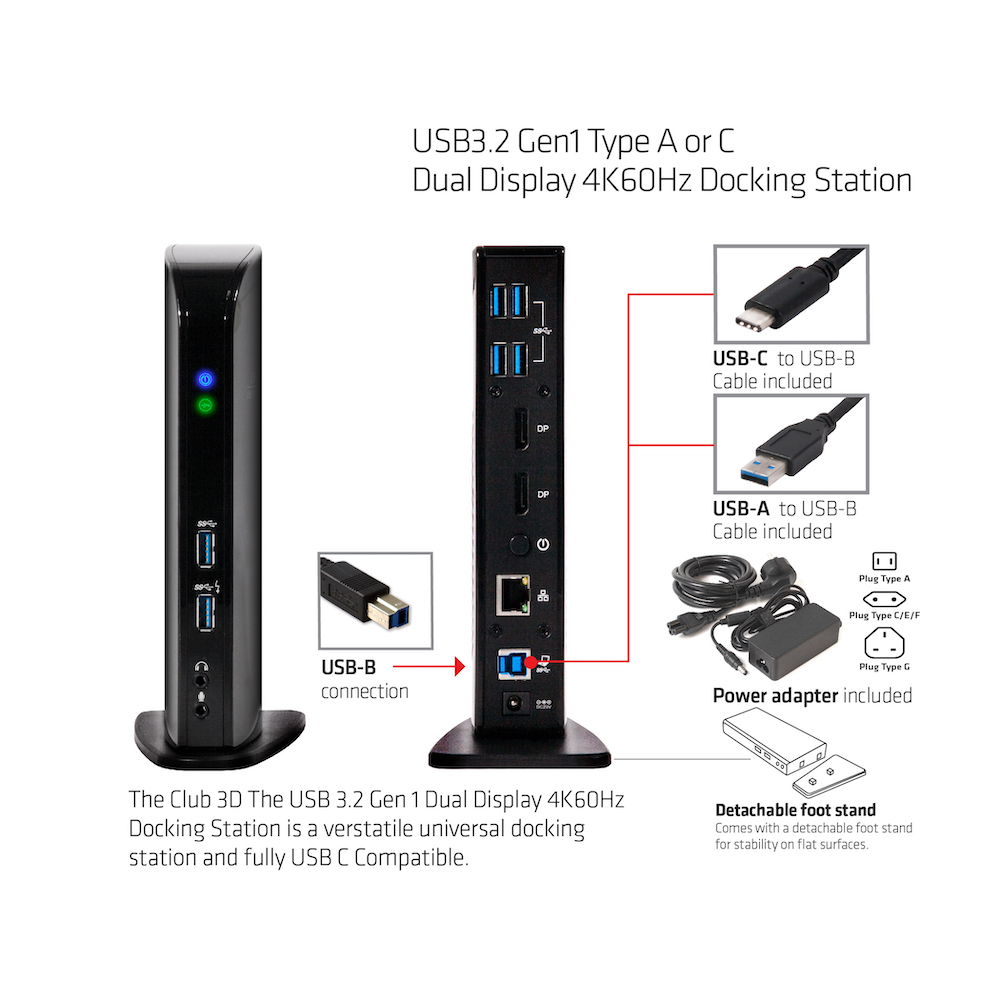 CLUB3D UNIVERSEEL Docking station USB3.2 Type A of C 2x Displayport 4K60Hz DisplayLink® gecertificeerd - Afbeelding 6