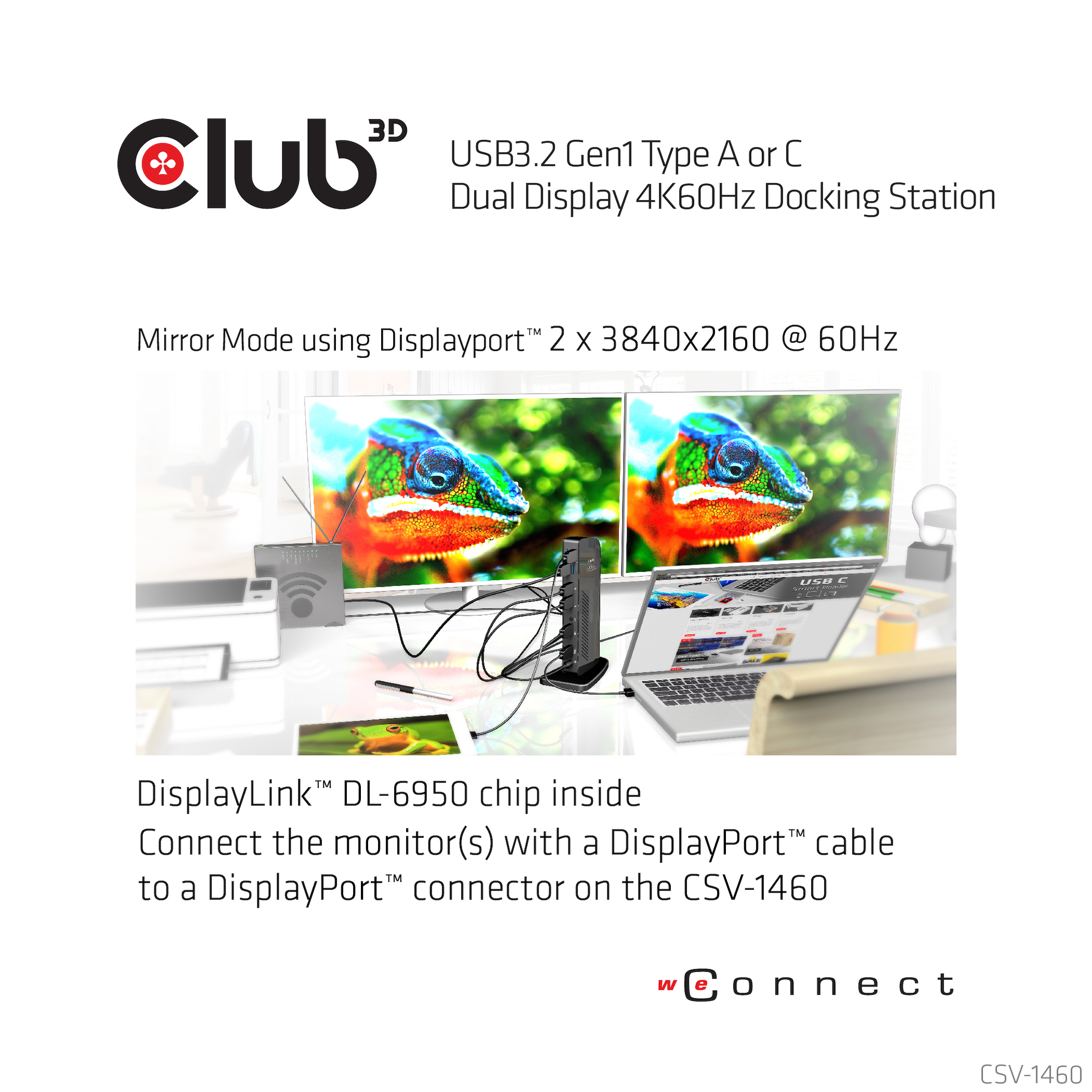 CLUB3D UNIVERSEEL Docking station USB3.2 Type A of C 2x Displayport 4K60Hz DisplayLink® gecertificeerd - Afbeelding 7