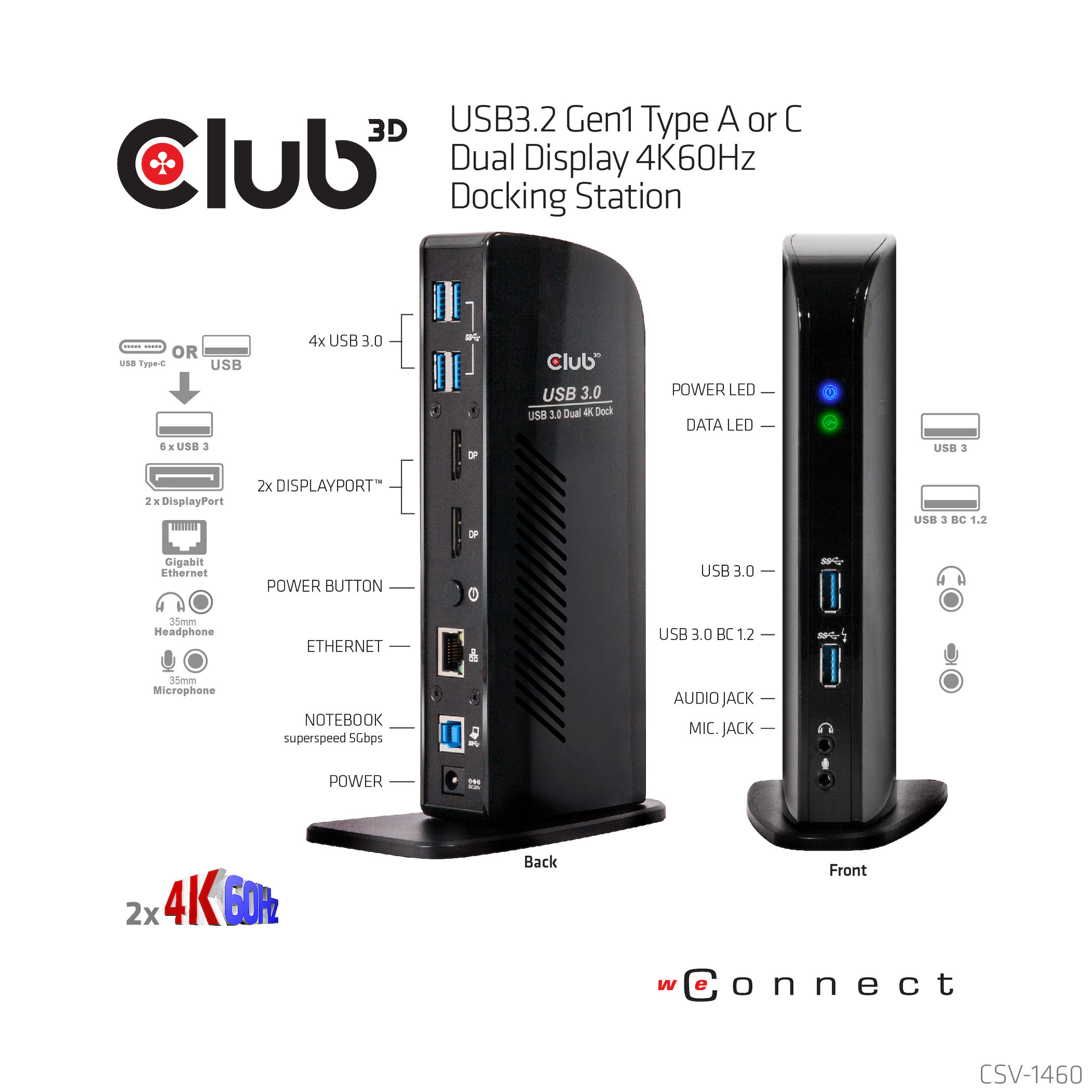 CLUB3D UNIVERSEEL Docking station USB3.2 Type A of C 2x Displayport 4K60Hz DisplayLink® gecertificeerd - Afbeelding 11