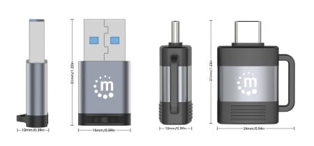 Manhattan 2-delige adapterset USB-C naar USB-A en USB-A naar USB-C, mannelijk naar vrouwelijk conversie, 5 Gbps (USB 3.2 Gen1 / USB 3.0), zwart/zilver, levenslange garantie - Afbeelding 6