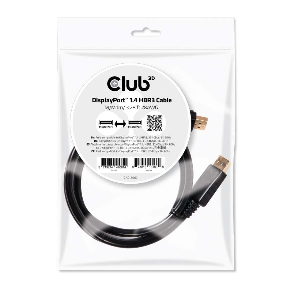 CLUB3D DisplayPort 1.4 HBR3 Cable 1meter Male/Male 8K60Hz - Afbeelding 6