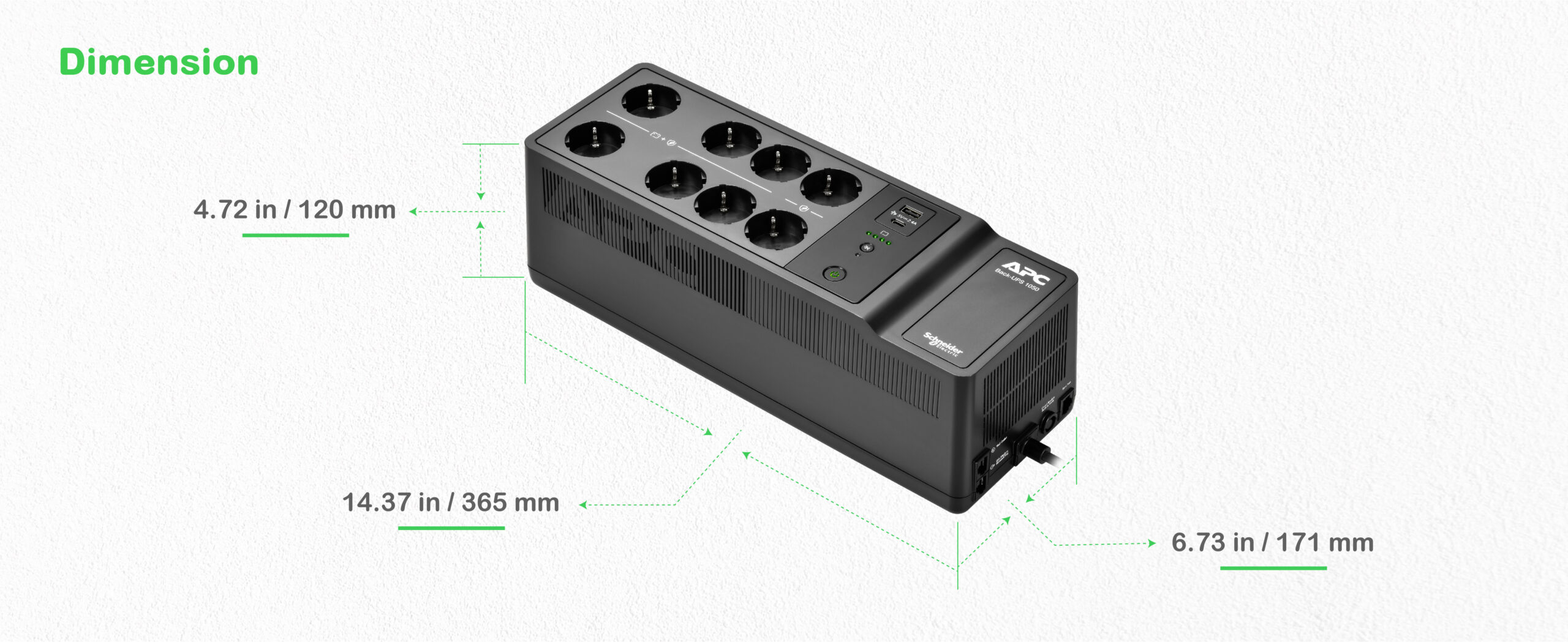 APC Back-UPS BE1050G2-GR - Noodstroomvoeding 8x stopcontact, 1050VA, 2 USB opladers, 1 USB datapoort - Afbeelding 15