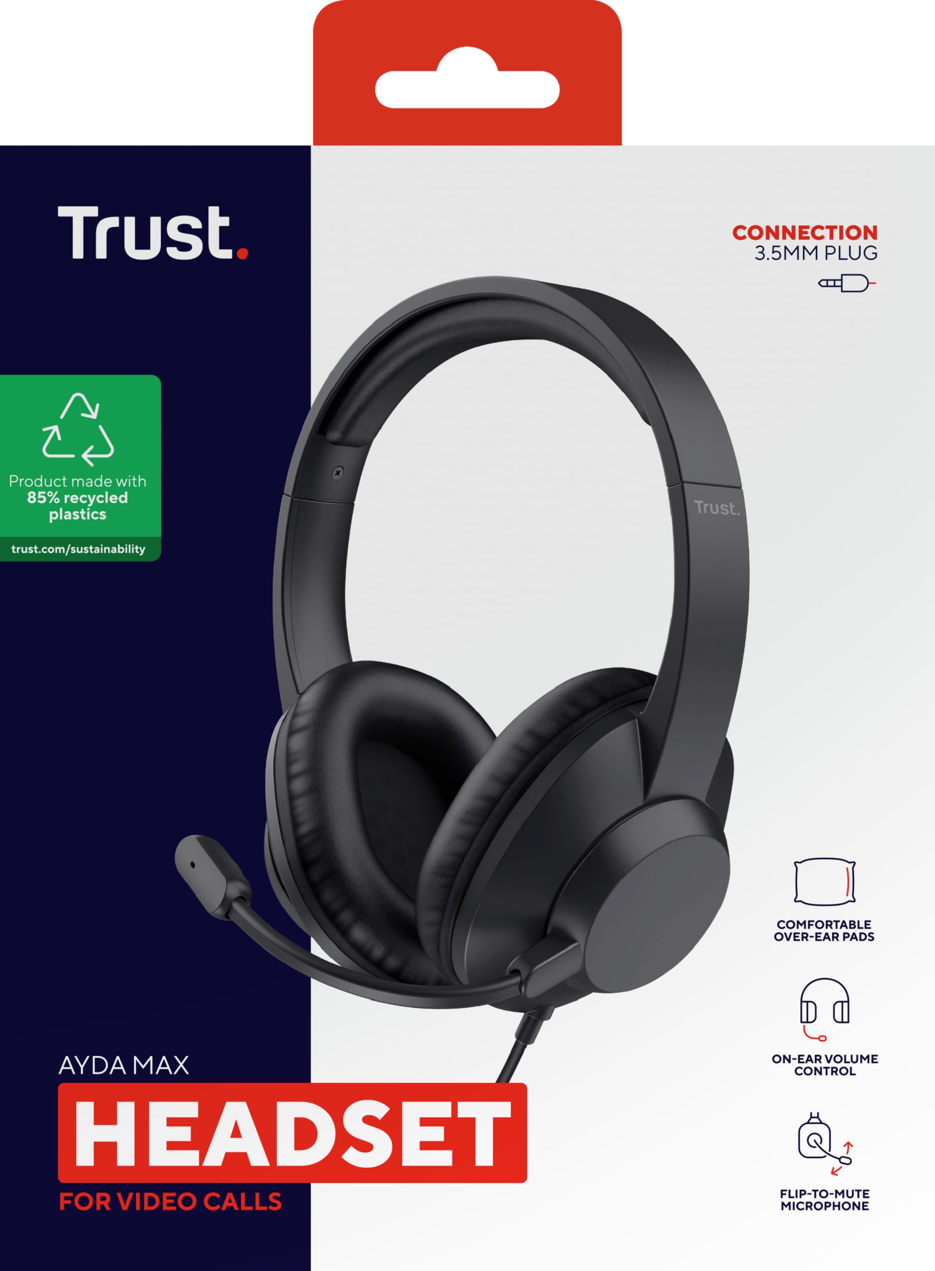 Trust Ayda Max Headset - Over-ear headset – Opklapbare microfoon – 3,5 mm aansluiting – Zwart - Afbeelding 9