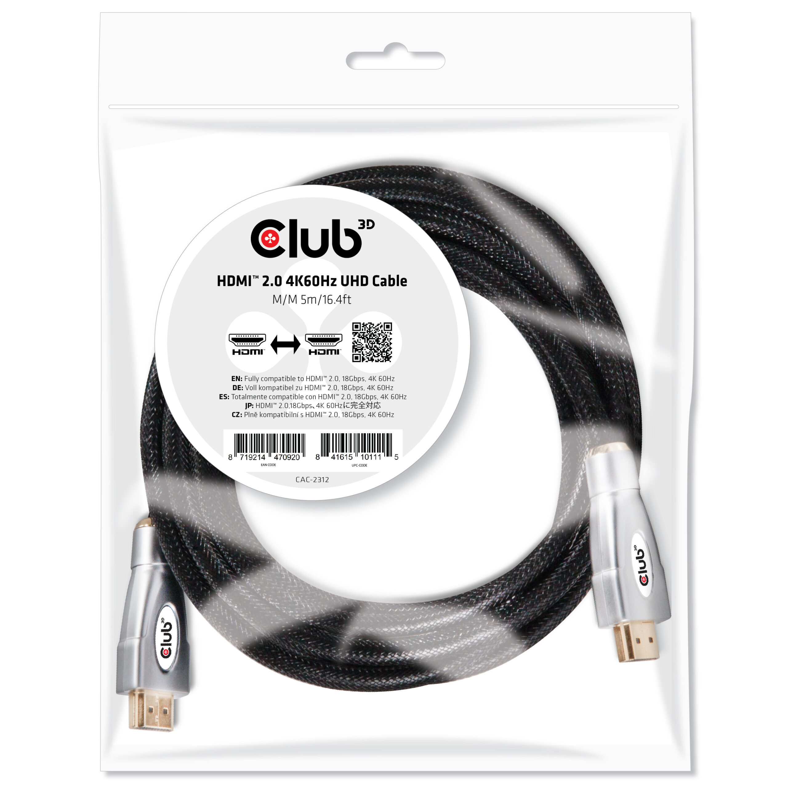 CLUB3D HDMI 2.0 4K60Hz UHD Cable 5m - Afbeelding 4